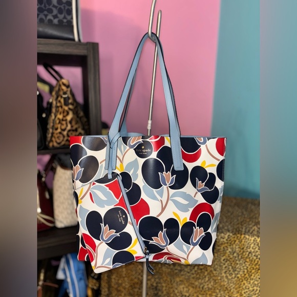 Kate Spade Blue and Red Geometric flower Tote Bag SET - Picture 1 of 11